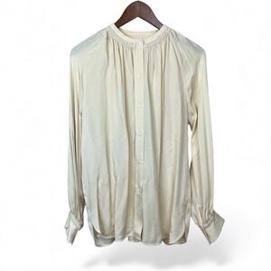 Vince Pleated Shirred Silk Tunic Blouse M